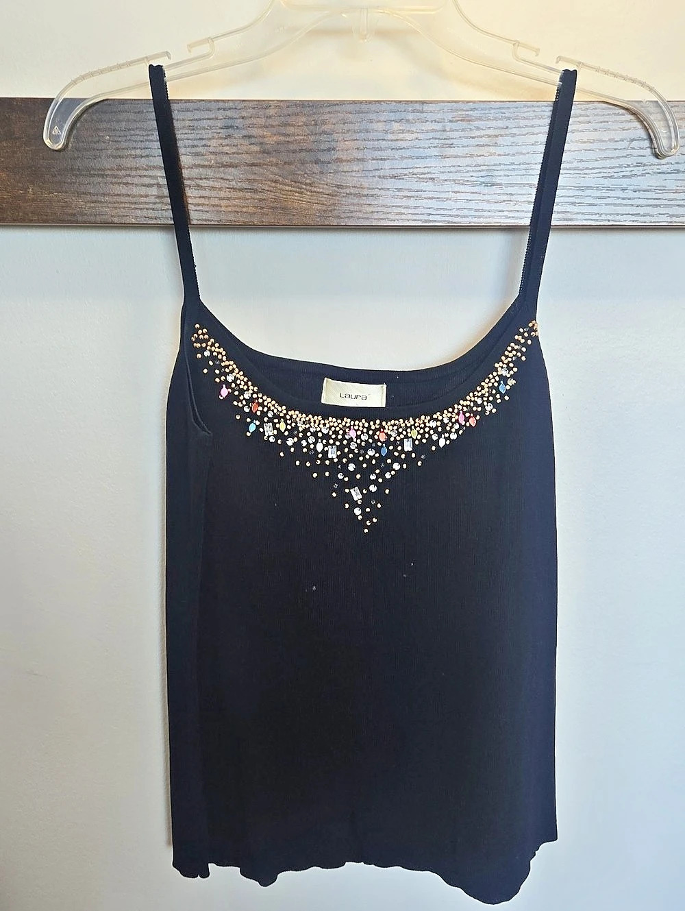 Laura Embellished Black Tank Top